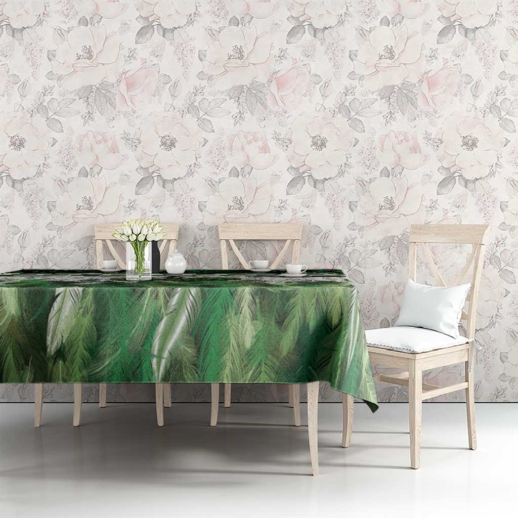 Green Traditional Cloak Aotearoa Tablecloth Maori Paua Shell Korowai Pattern