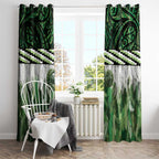 Green Traditional Cloak Aotearoa Window Curtain Maori Paua Shell Korowai Pattern
