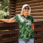 Green Traditional Cloak Aotearoa Women Polo Shirt Maori Paua Shell Korowai Pattern