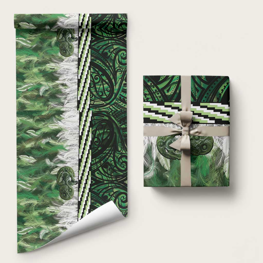 Green Traditional Cloak Aotearoa Wrapping Paper Maori Paua Shell Korowai Pattern - Aussie Hoodie