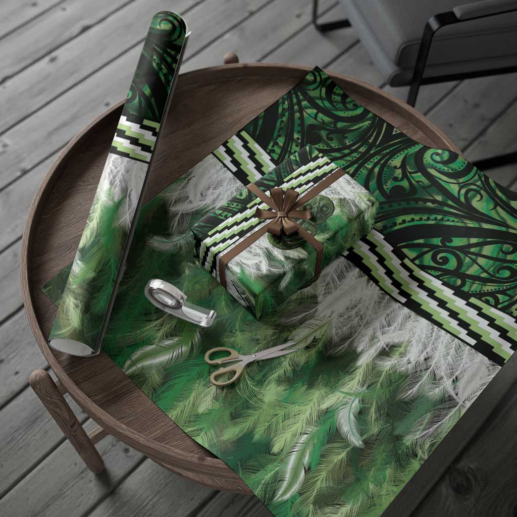 Green Traditional Cloak Aotearoa Wrapping Paper Maori Paua Shell Korowai Pattern - Aussie Hoodie