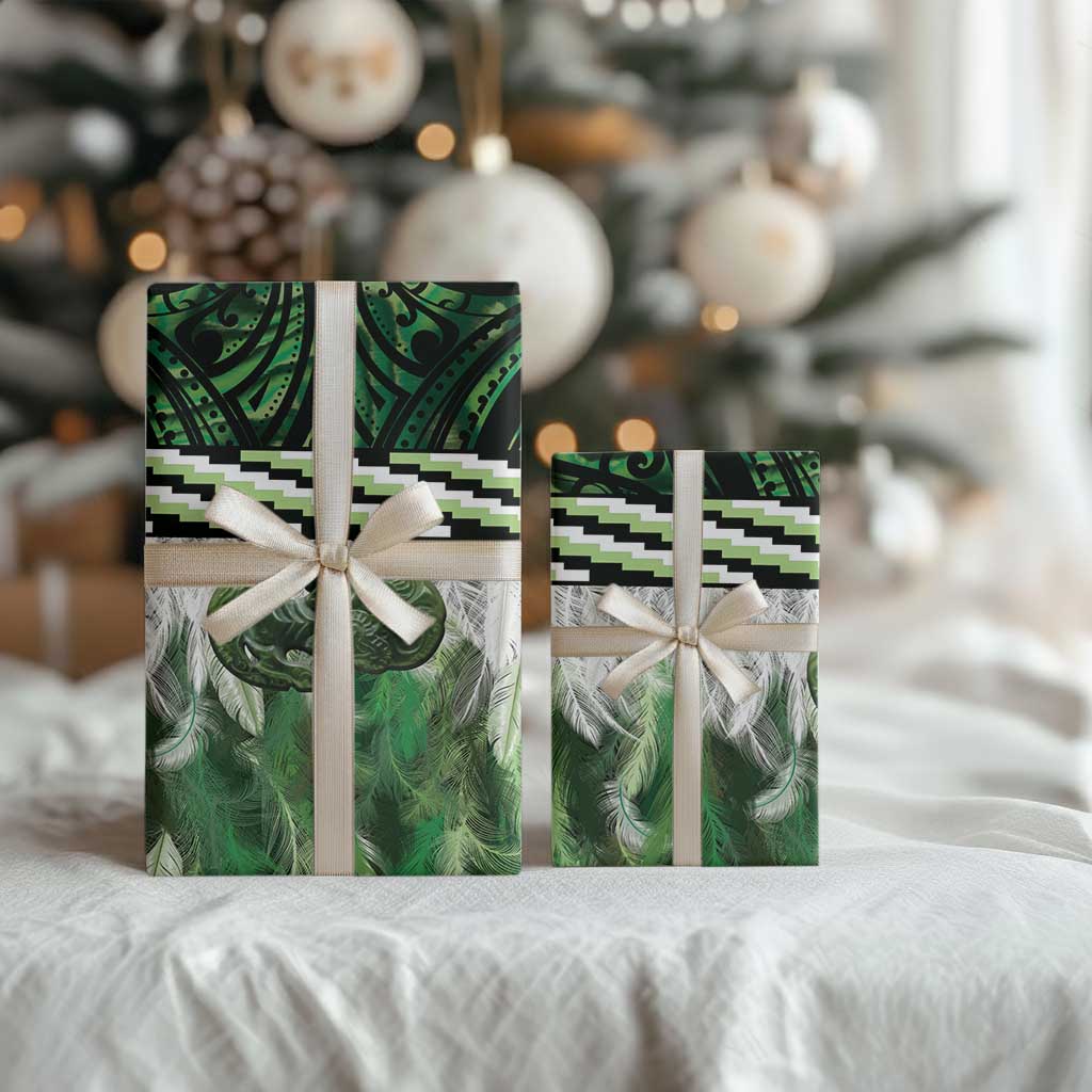 Green Traditional Cloak Aotearoa Wrapping Paper Maori Paua Shell Korowai Pattern - Aussie Hoodie