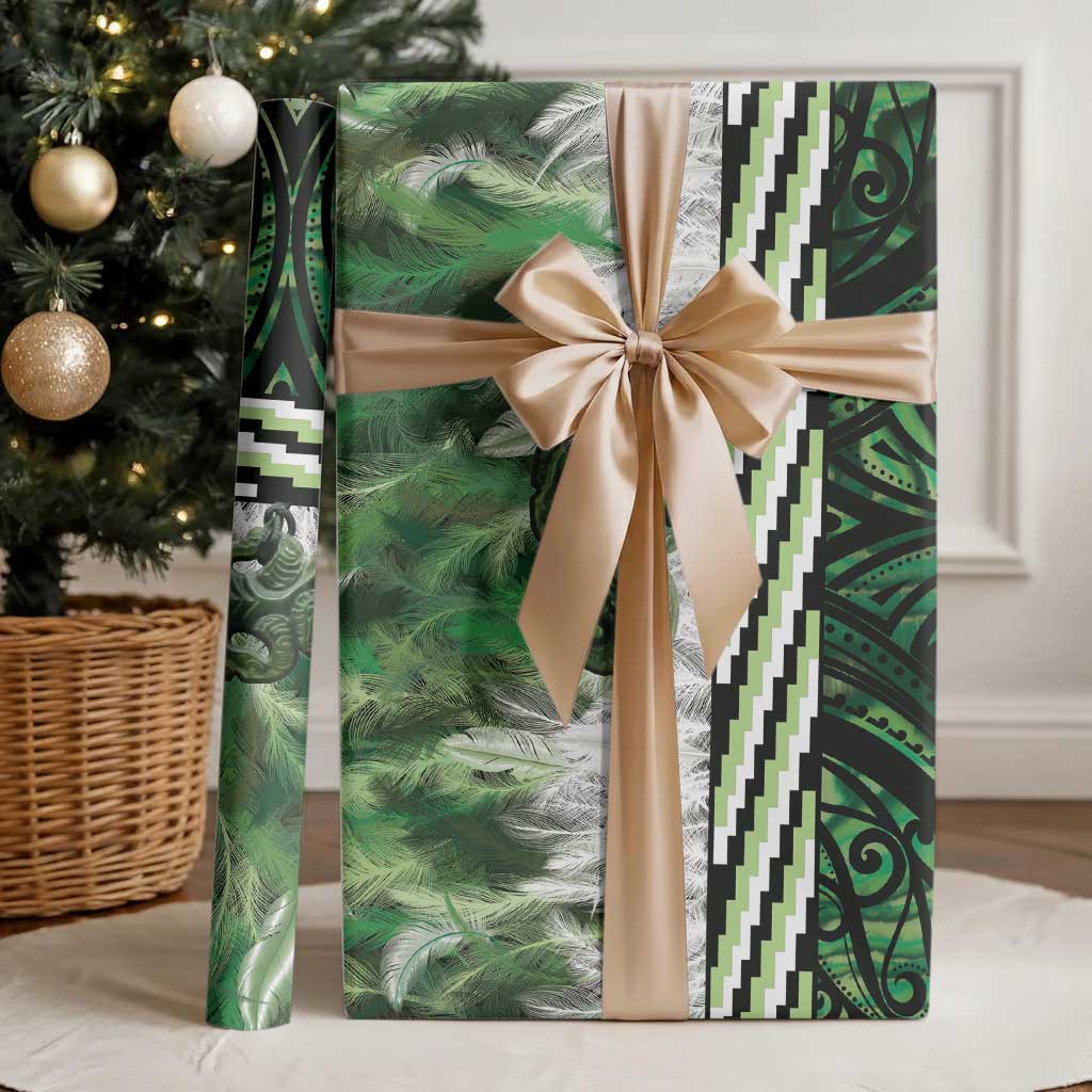 Green Traditional Cloak Aotearoa Wrapping Paper Maori Paua Shell Korowai Pattern - Aussie Hoodie