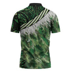 Green Traditional Cloak Aotearoa Zipper Polo Shirt Maori Paua Shell Korowai Pattern - Aussie Hoodie