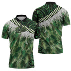 Green Traditional Cloak Aotearoa Zipper Polo Shirt Maori Paua Shell Korowai Pattern - Aussie Hoodie