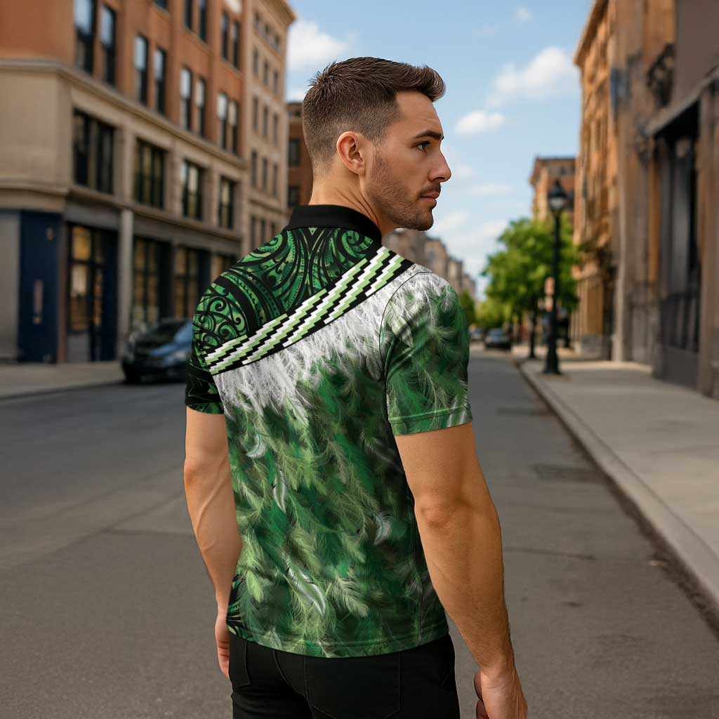 Green Traditional Cloak Aotearoa Zipper Polo Shirt Maori Paua Shell Korowai Pattern - Aussie Hoodie