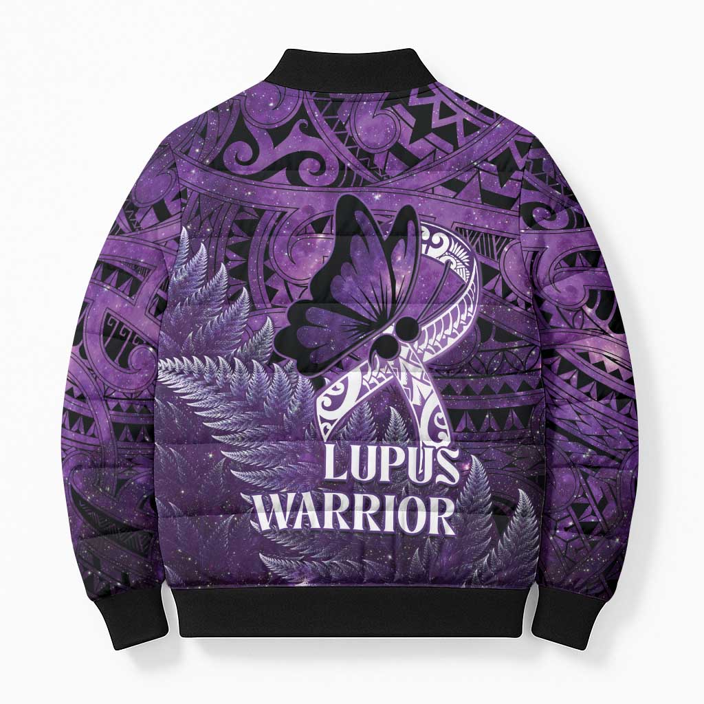 Lupus Awareness Month New Zealand Bomber Puffer Jacket Be Strong Warrior Maori Silver Fern