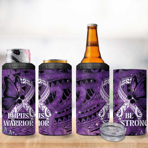 Lupus Awareness Month New Zealand 4 in 1 Can Cooler Tumbler Be Strong Warrior Maori Silver Fern