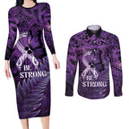 Lupus Awareness Month New Zealand Couples Matching Long Sleeve Bodycon Dress and Long Sleeve Button Shirt Be Strong Warrior Maori Silver Fern