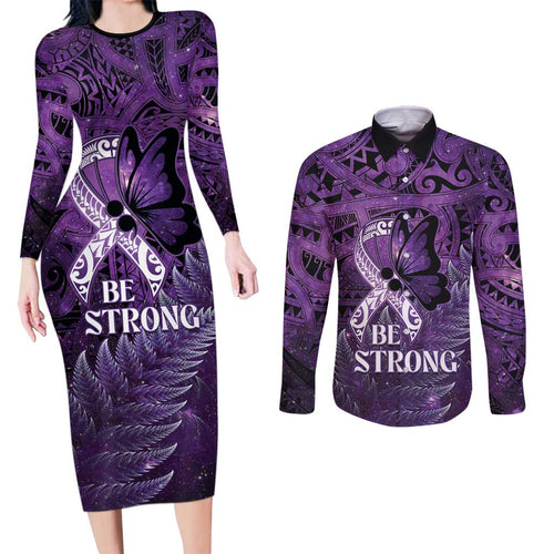 Lupus Awareness Month New Zealand Couples Matching Long Sleeve Bodycon Dress and Long Sleeve Button Shirt Be Strong Warrior Maori Silver Fern