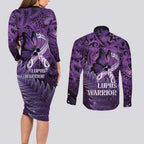 Lupus Awareness Month New Zealand Couples Matching Long Sleeve Bodycon Dress and Long Sleeve Button Shirt Be Strong Warrior Maori Silver Fern