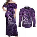 Lupus Awareness Month New Zealand Couples Matching Off Shoulder Maxi Dress and Long Sleeve Button Shirt Be Strong Warrior Maori Silver Fern