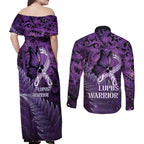 Lupus Awareness Month New Zealand Couples Matching Off Shoulder Maxi Dress and Long Sleeve Button Shirt Be Strong Warrior Maori Silver Fern
