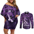 Lupus Awareness Month New Zealand Couples Matching Off Shoulder Short Dress and Long Sleeve Button Shirt Be Strong Warrior Maori Silver Fern