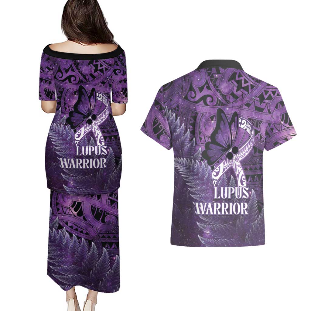 Lupus Awareness Month New Zealand Couples Matching Puletasi and Hawaiian Shirt Be Strong Warrior Maori Silver Fern