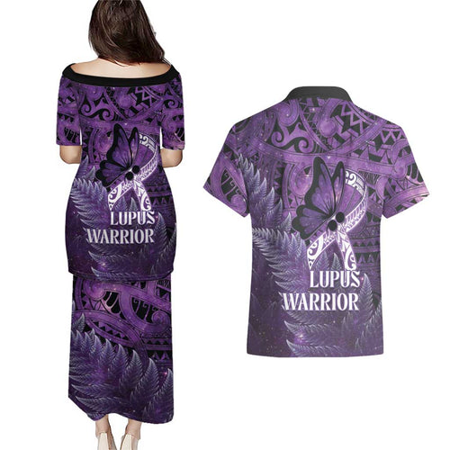 Lupus Awareness Month New Zealand Couples Matching Puletasi and Hawaiian Shirt Be Strong Warrior Maori Silver Fern