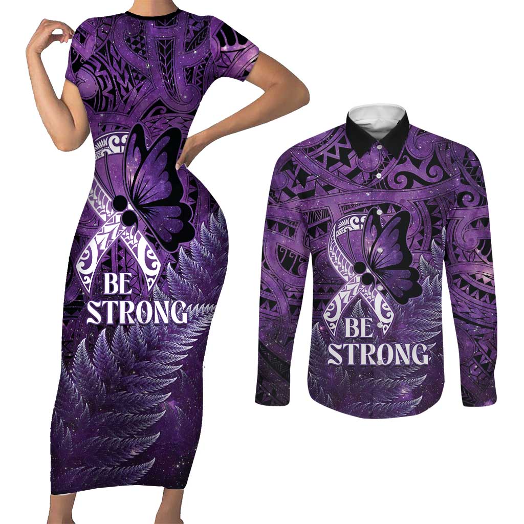 Lupus Awareness Month New Zealand Couples Matching Short Sleeve Bodycon Dress and Long Sleeve Button Shirt Be Strong Warrior Maori Silver Fern