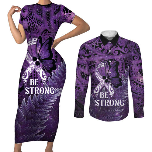 Lupus Awareness Month New Zealand Couples Matching Short Sleeve Bodycon Dress and Long Sleeve Button Shirt Be Strong Warrior Maori Silver Fern