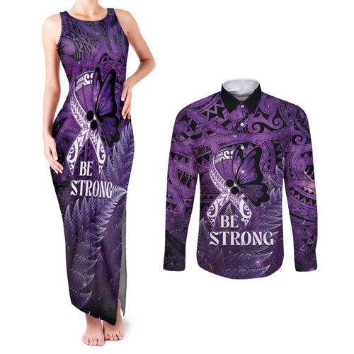 Lupus Awareness Month New Zealand Couples Matching Tank Maxi Dress and Long Sleeve Button Shirt Be Strong Warrior Maori Silver Fern