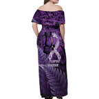Lupus Awareness Month New Zealand Family Matching Off Shoulder Maxi Dress and Hawaiian Shirt Be Strong Warrior Maori Silver Fern
