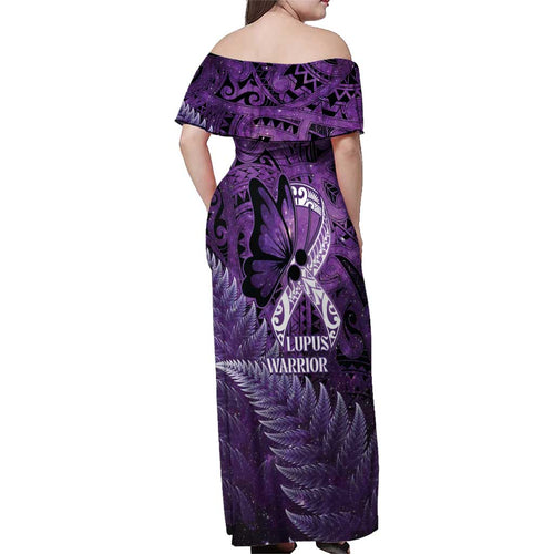 Lupus Awareness Month New Zealand Family Matching Off Shoulder Maxi Dress and Hawaiian Shirt Be Strong Warrior Maori Silver Fern