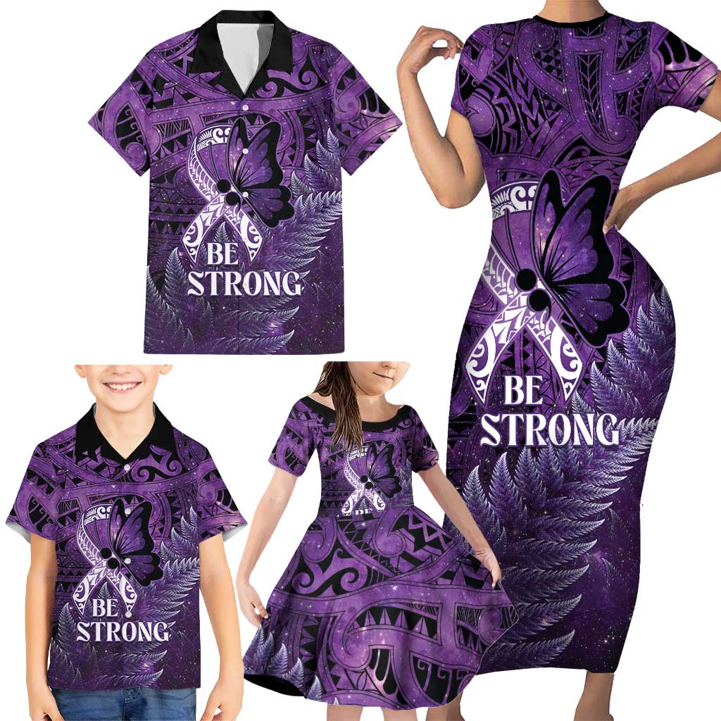 Lupus Awareness Month New Zealand Family Matching Short Sleeve Bodycon Dress and Hawaiian Shirt Be Strong Warrior Maori Silver Fern