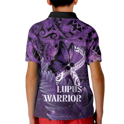 Lupus Awareness Month New Zealand Kid Polo Shirt Be Strong Warrior Maori Silver Fern