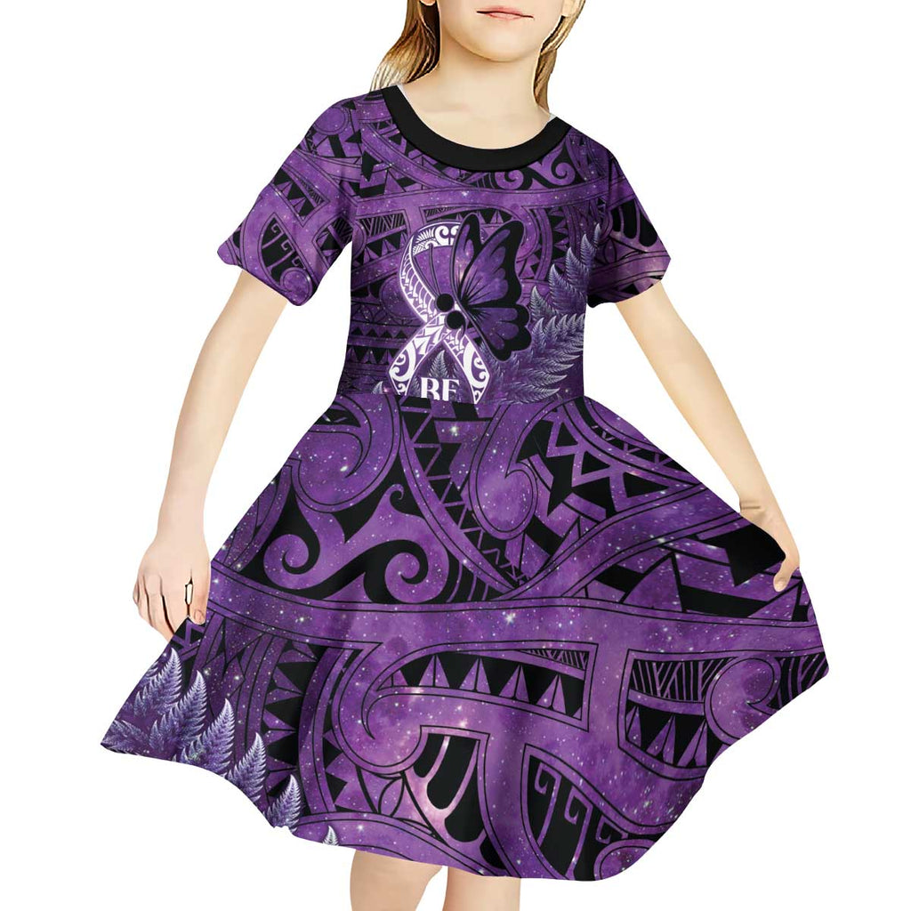 Lupus Awareness Month New Zealand Kid Short Sleeve Dress Be Strong Warrior Maori Silver Fern