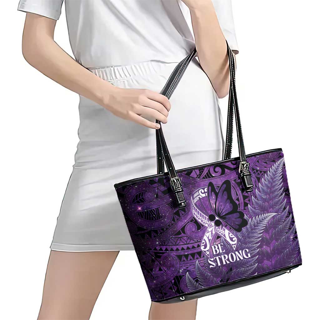 Lupus Awareness Month New Zealand Leather Tote Bag Be Strong Warrior Maori Silver Fern