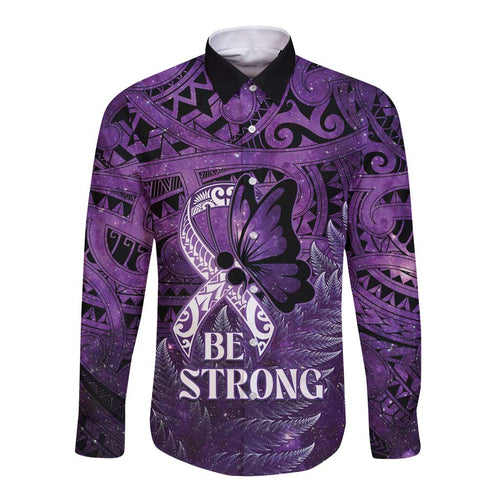 Lupus Awareness Month New Zealand Long Sleeve Button Shirt Be Strong Warrior Maori Silver Fern