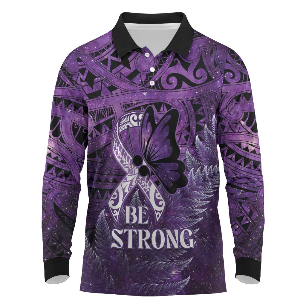 Lupus Awareness Month New Zealand Long Sleeve Polo Shirt Be Strong Warrior Maori Silver Fern