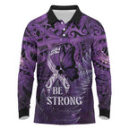 Lupus Awareness Month New Zealand Long Sleeve Polo Shirt Be Strong Warrior Maori Silver Fern