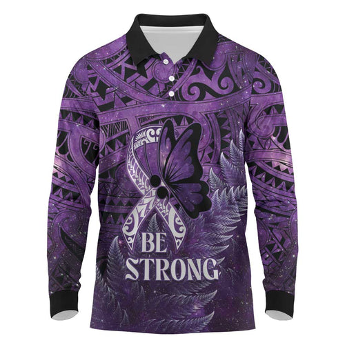 Lupus Awareness Month New Zealand Long Sleeve Polo Shirt Be Strong Warrior Maori Silver Fern