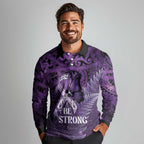 Lupus Awareness Month New Zealand Long Sleeve Polo Shirt Be Strong Warrior Maori Silver Fern