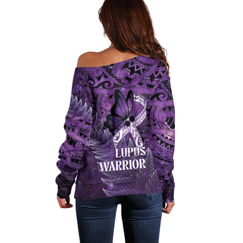 Lupus Awareness Month New Zealand Off Shoulder Sweater Be Strong Warrior Maori Silver Fern