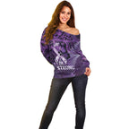 Lupus Awareness Month New Zealand Off Shoulder Sweater Be Strong Warrior Maori Silver Fern