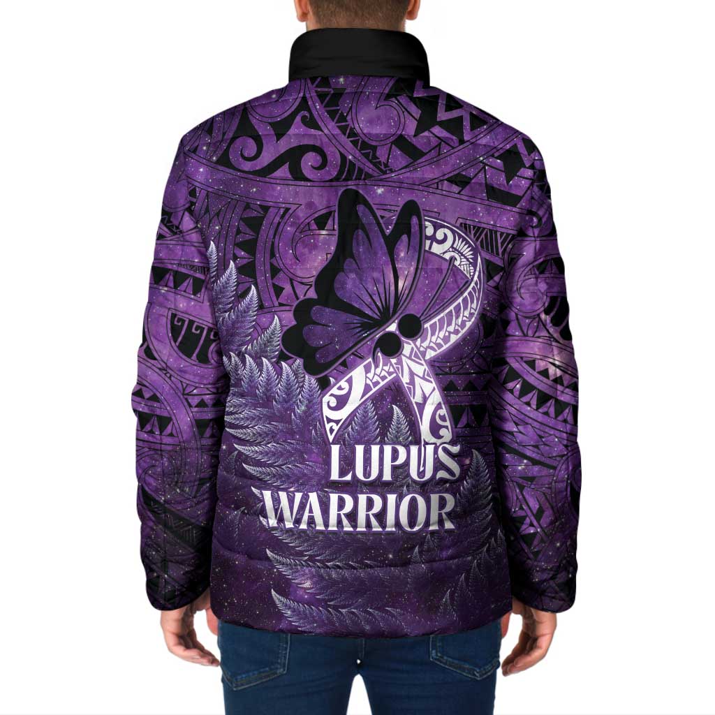 Lupus Awareness Month New Zealand Padded Jacket Be Strong Warrior Maori Silver Fern