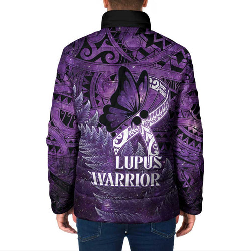 Lupus Awareness Month New Zealand Padded Jacket Be Strong Warrior Maori Silver Fern