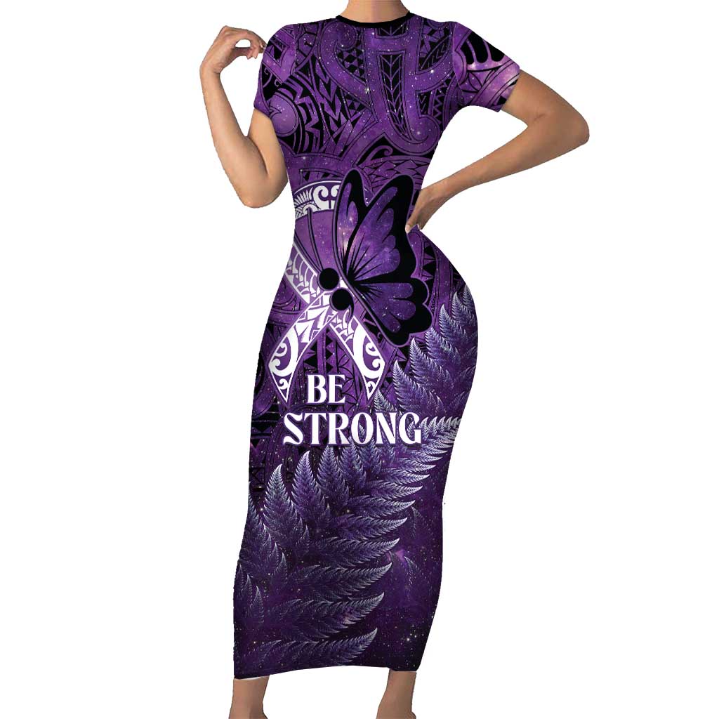 Lupus Awareness Month New Zealand Short Sleeve Bodycon Dress Be Strong Warrior Maori Silver Fern