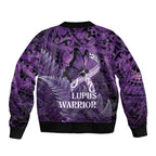 Lupus Awareness Month New Zealand Sleeve Zip Bomber Jacket Be Strong Warrior Maori Silver Fern