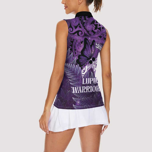 Lupus Awareness Month New Zealand Women Sleeveless Polo Shirt Be Strong Warrior Maori Silver Fern