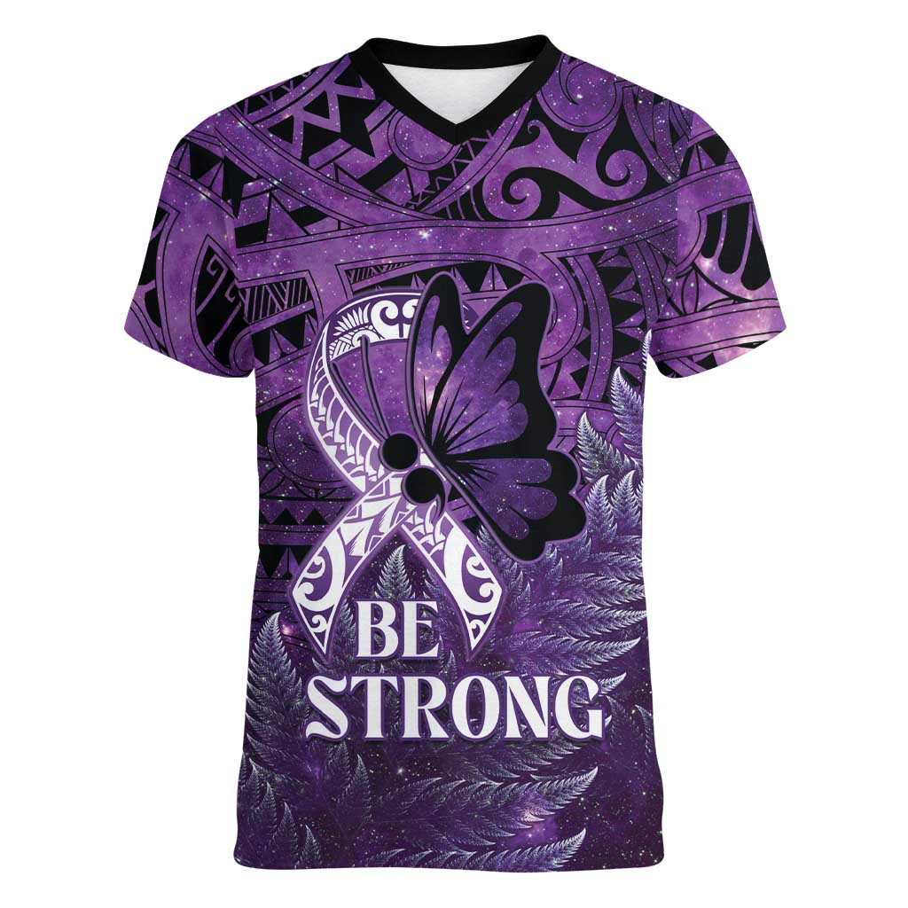 Lupus Awareness Month New Zealand Women V-Neck T-Shirt Be Strong Warrior Maori Silver Fern