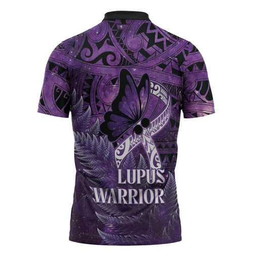 Lupus Awareness Month New Zealand Zipper Polo Shirt Be Strong Warrior Maori Silver Fern