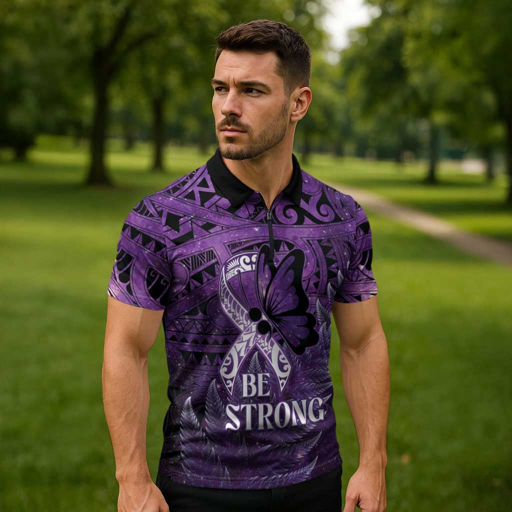 Lupus Awareness Month New Zealand Zipper Polo Shirt Be Strong Warrior Maori Silver Fern