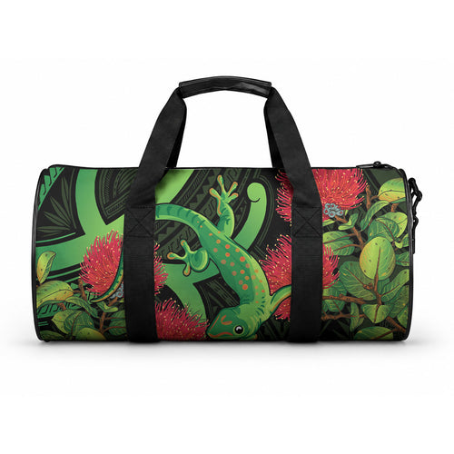 New Zealand Gecko Duffle Bag Aotearoa Maori With Pohutukawa Flowers