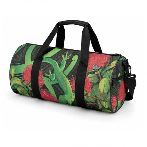 New Zealand Gecko Duffle Bag Aotearoa Maori With Pohutukawa Flowers