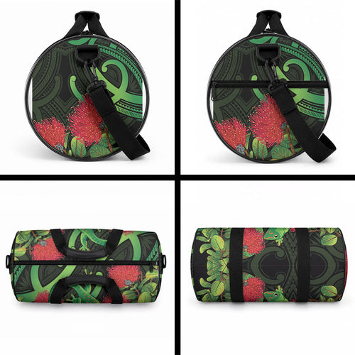 New Zealand Gecko Duffle Bag Aotearoa Maori With Pohutukawa Flowers