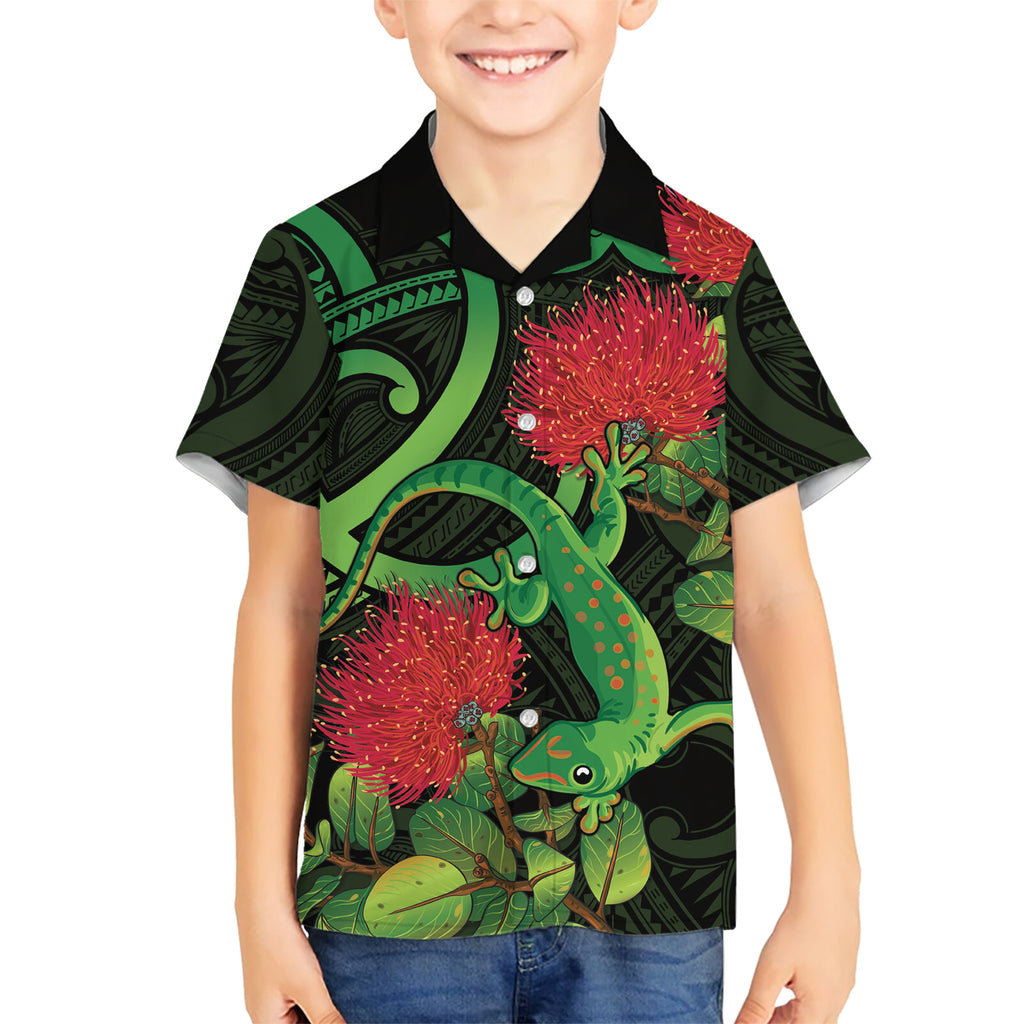 New Zealand Gecko Hawaiian Shirt Aotearoa Maori With Pohutukawa Flowers