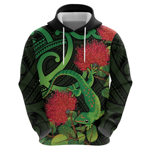 New Zealand Gecko Hoodie Aotearoa Maori With Pohutukawa Flowers