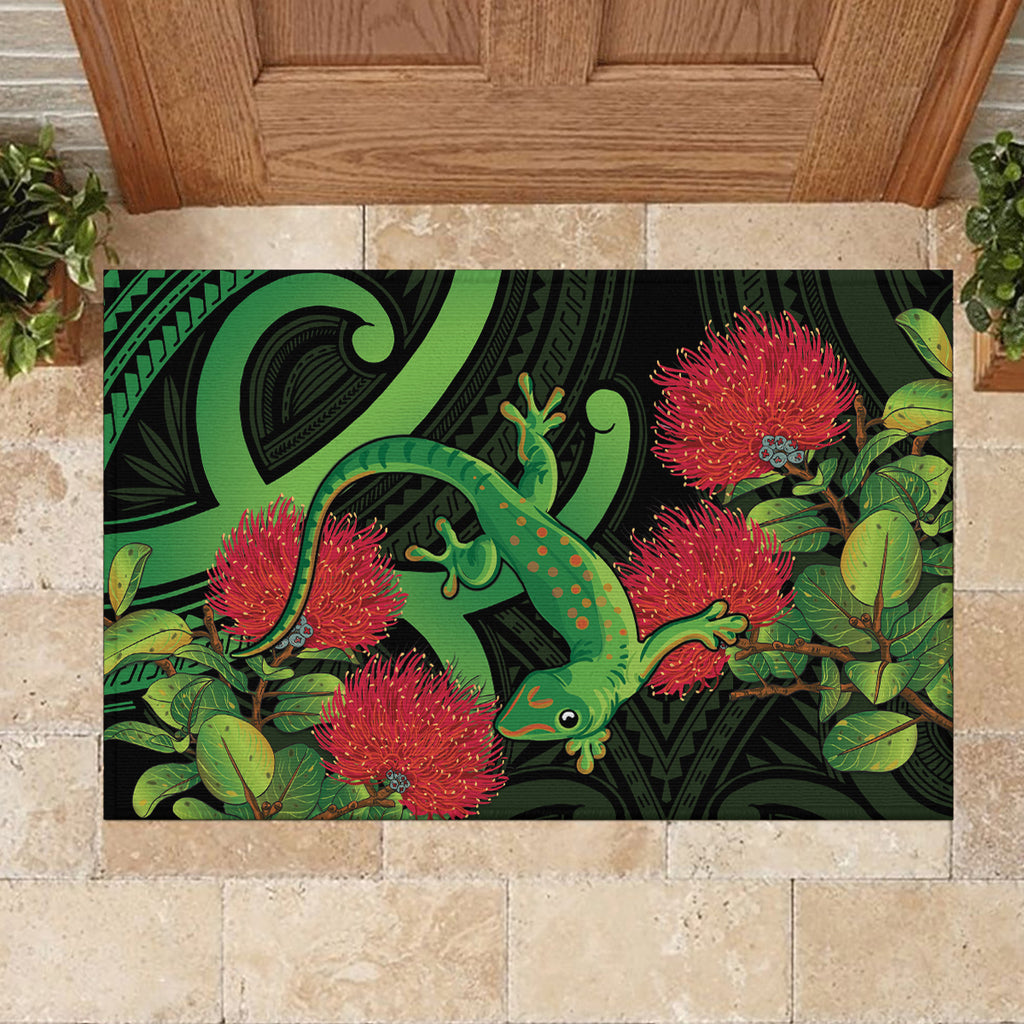 New Zealand Gecko Rubber Doormat Aotearoa Maori With Pohutukawa Flowers